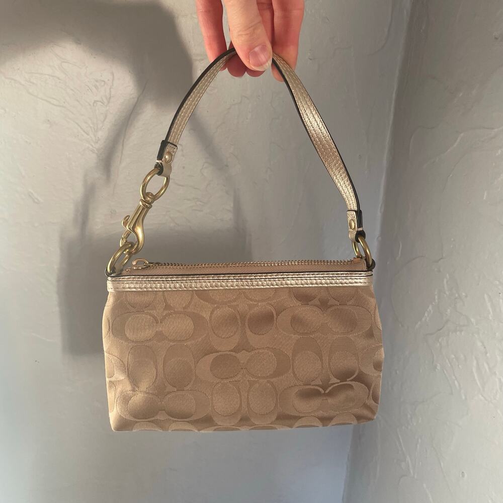 Y2K Coach Poppy Signature Convertible Wristlet Shoulder Bag Cream Gold Vintage - Picture 3 of 6